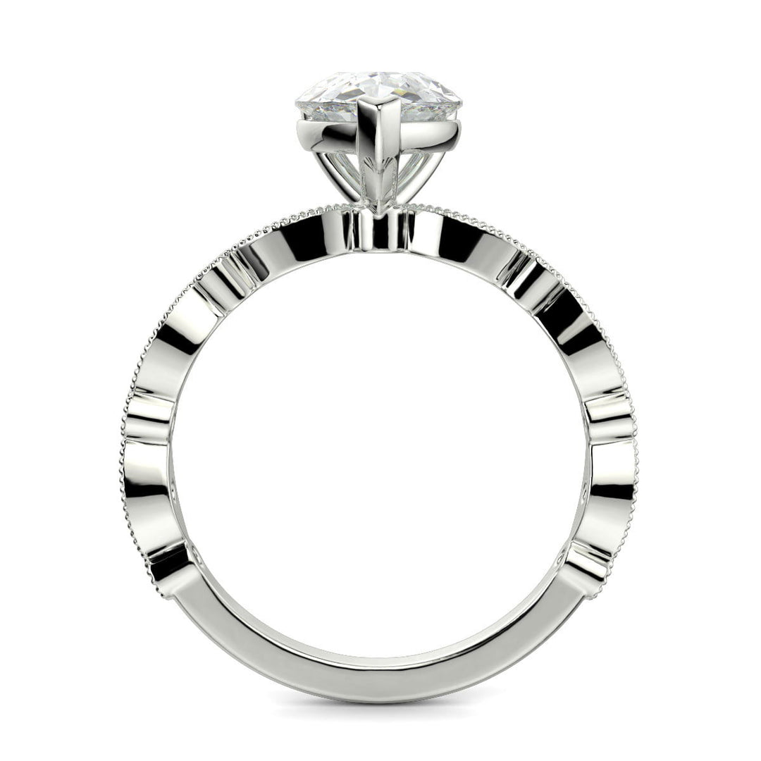 Caroline Pear Cut Pave Art Deco 4 Prong Claw Set Engagement Ring Setting - Nivetta