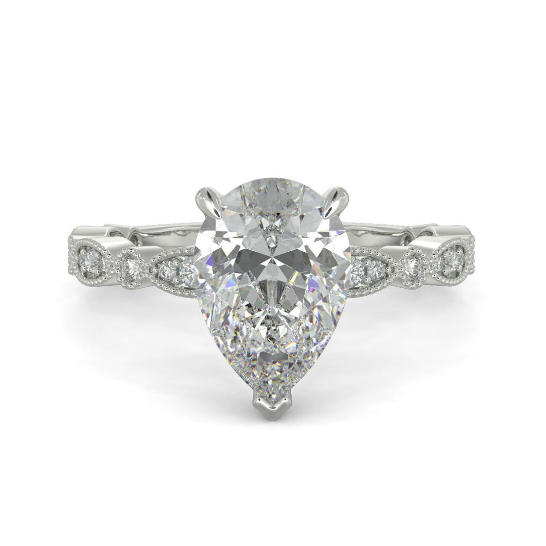 Caroline Pear Cut Pave Art Deco 4 Prong Claw Set Engagement Ring Setting - Nivetta