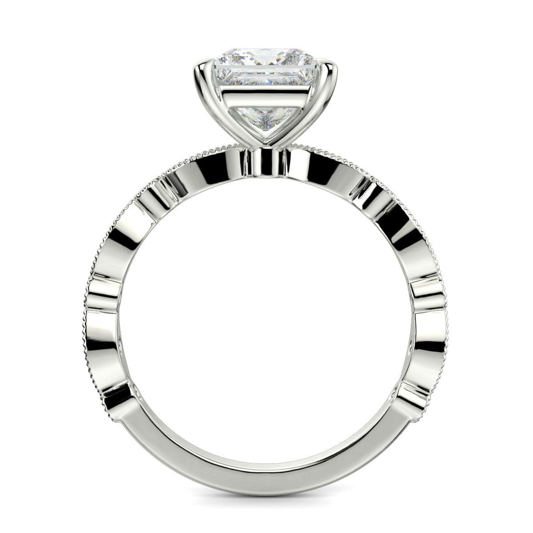 Caroline Princess Cut Pave Art Deco 4 Prong Claw Set Engagement Ring Setting - Nivetta