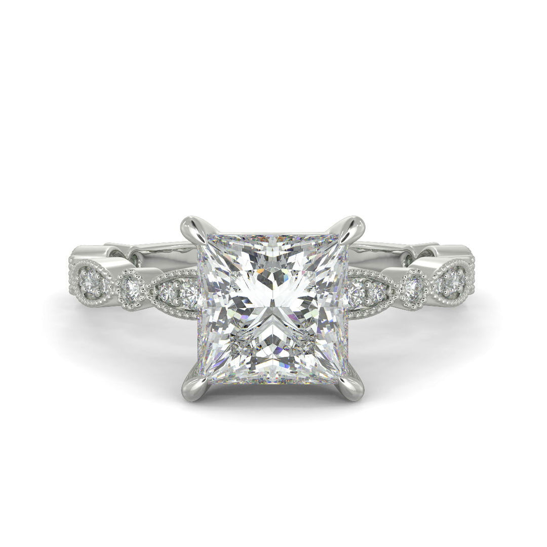 Caroline Princess Cut Pave Art Deco 4 Prong Claw Set Engagement Ring Setting - Nivetta