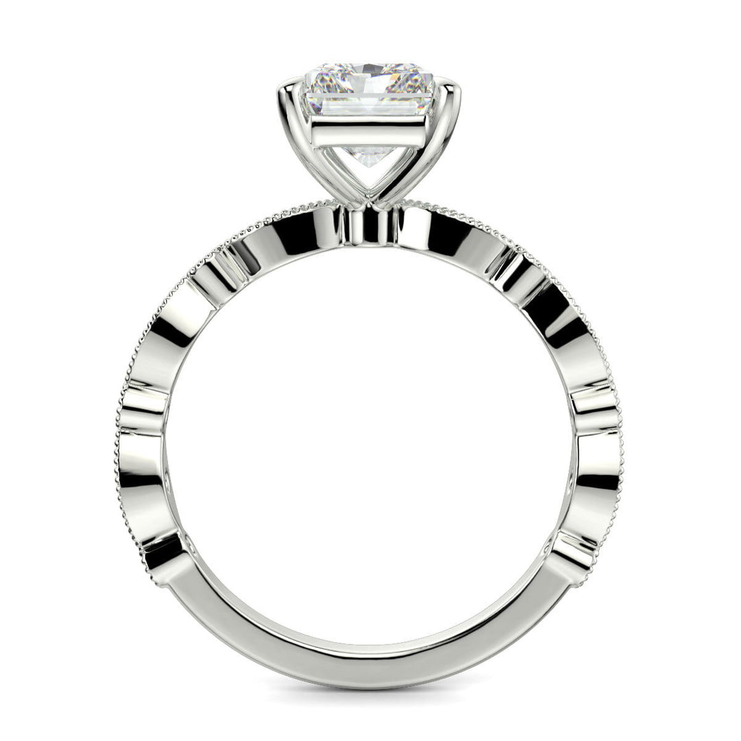 Caroline Radiant Cut Pave Art Deco 4 Prong Claw Set Engagement Ring Setting - Nivetta