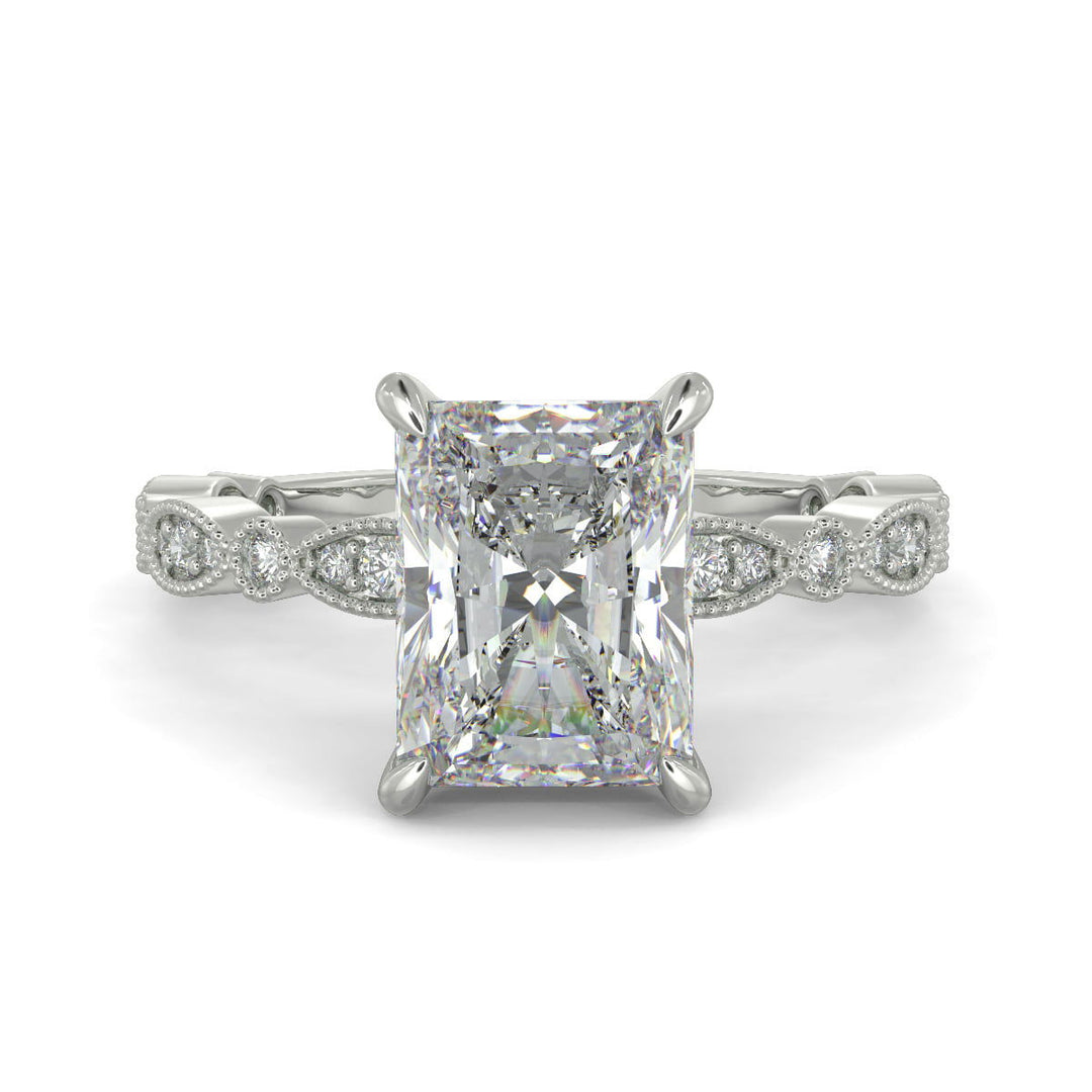 Caroline Radiant Cut Pave Art Deco 4 Prong Claw Set Engagement Ring Setting - Nivetta