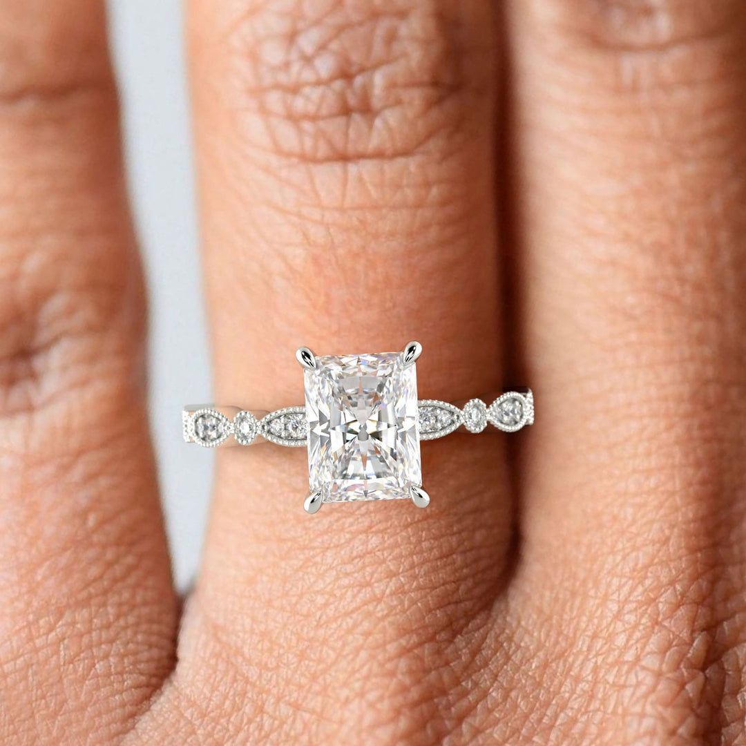 Caroline Radiant Cut Pave Art Deco 4 Prong Claw Set Engagement Ring Setting - Nivetta