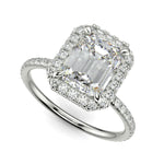 Load image into Gallery viewer, Catalina Emerald Cut Halo 4 Prong Claw Set Engagement Ring - Nivetta