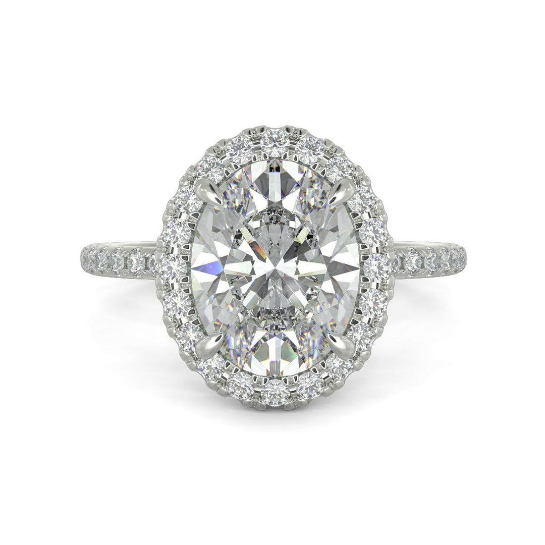 Catalina Oval Cut Pave Halo 4 Prong Claw Set Engagement Ring - Nivetta
