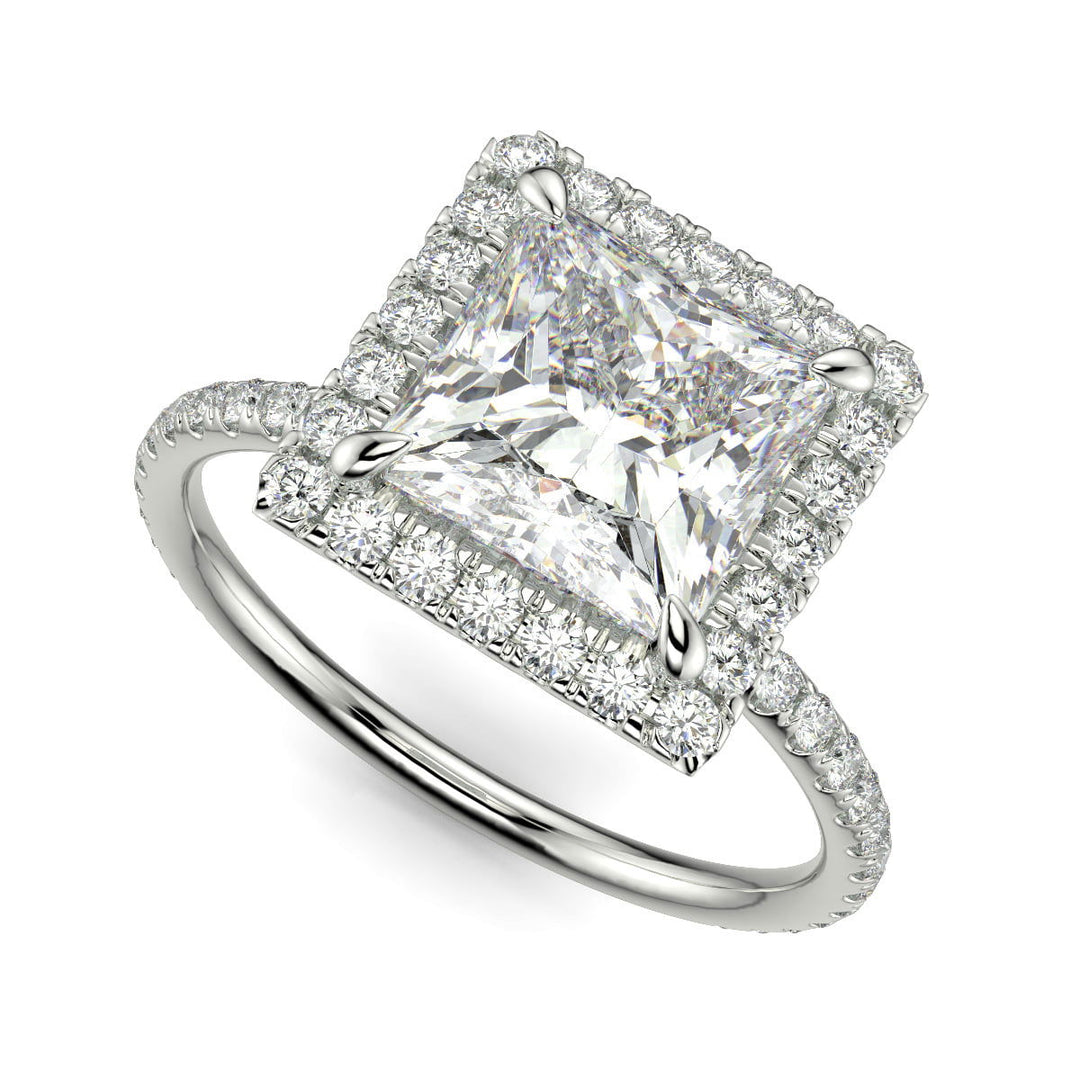 Catalina Princess Pave Halo 4 Prong Claw Set Engagement Ring - Nivetta