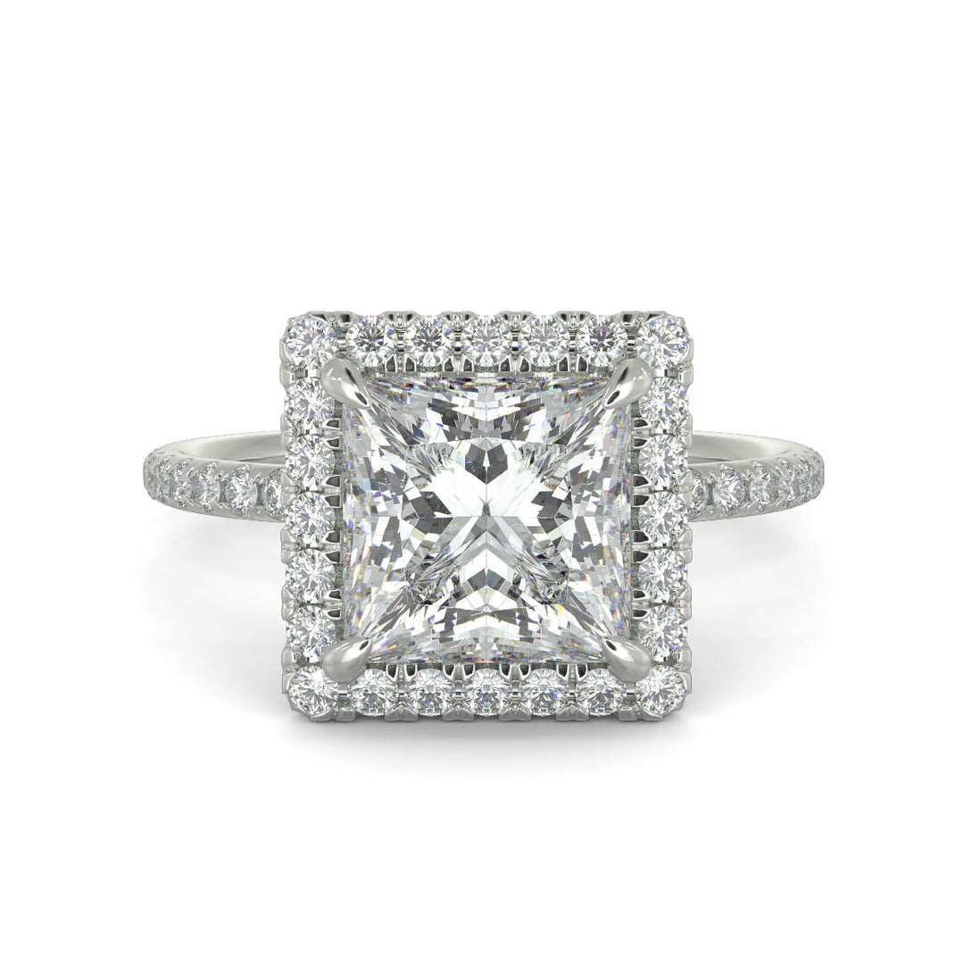 Catalina Princess Pave Halo 4 Prong Claw Set Engagement Ring - Nivetta