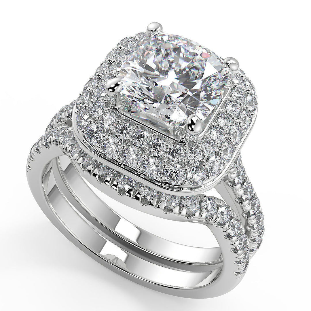 Cecelia Double Halo Pave Cushion Cut Diamond Engagement Ring - Nivetta