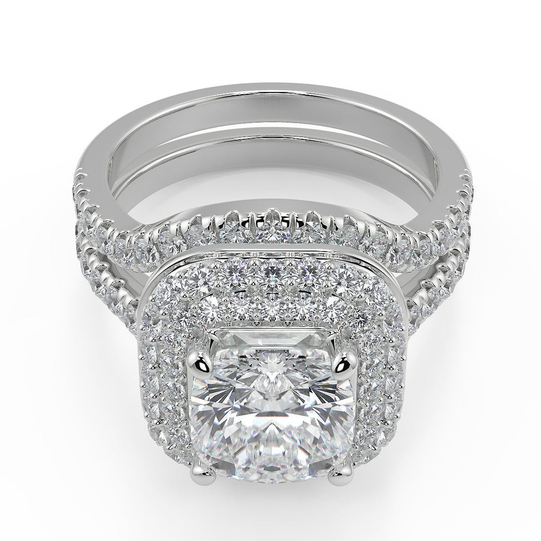 Cecelia Double Halo Pave Cushion Cut Diamond Engagement Ring - Nivetta