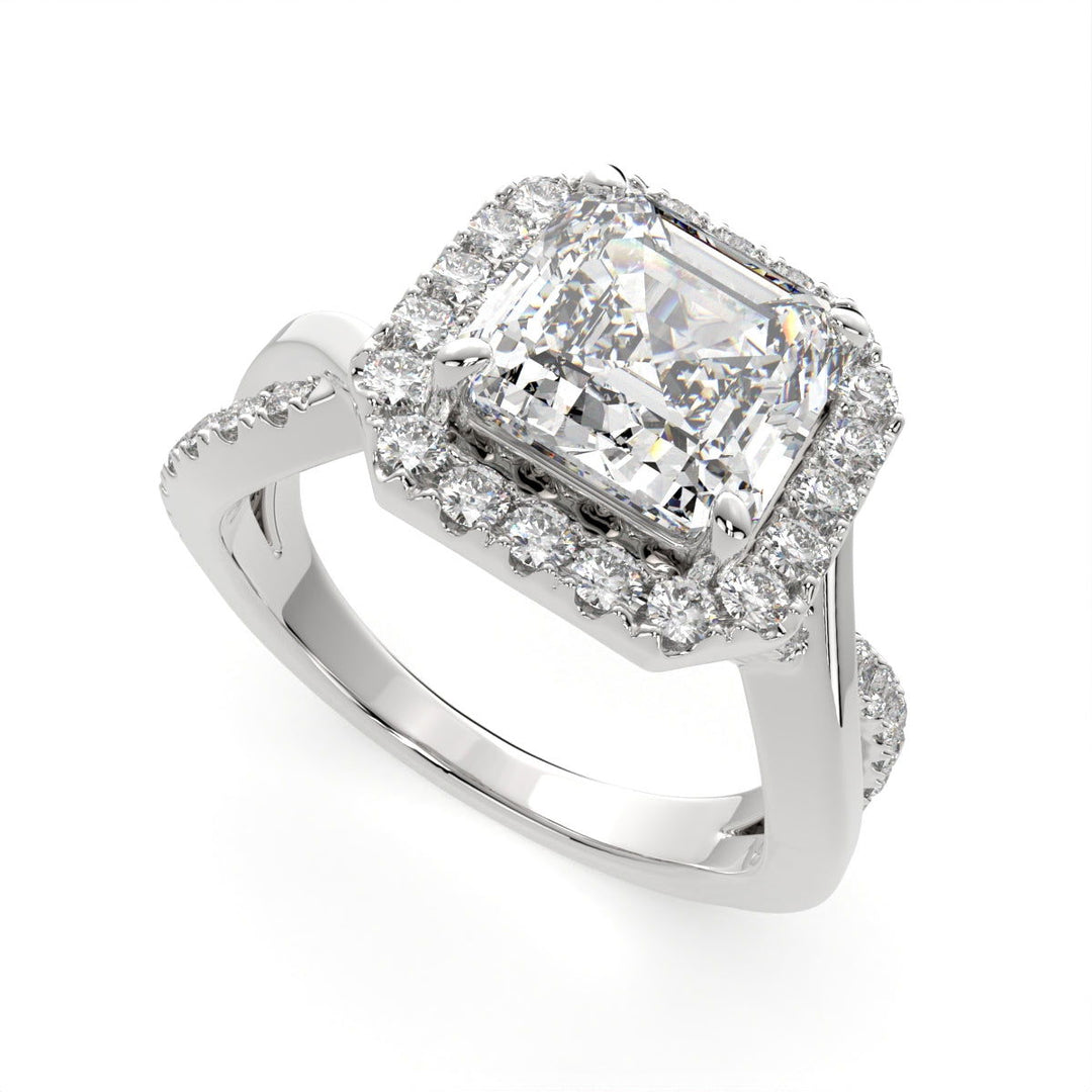 Celestina Emerald Cut Halo Pave Split Shank Engagement Ring Setting - Nivetta
