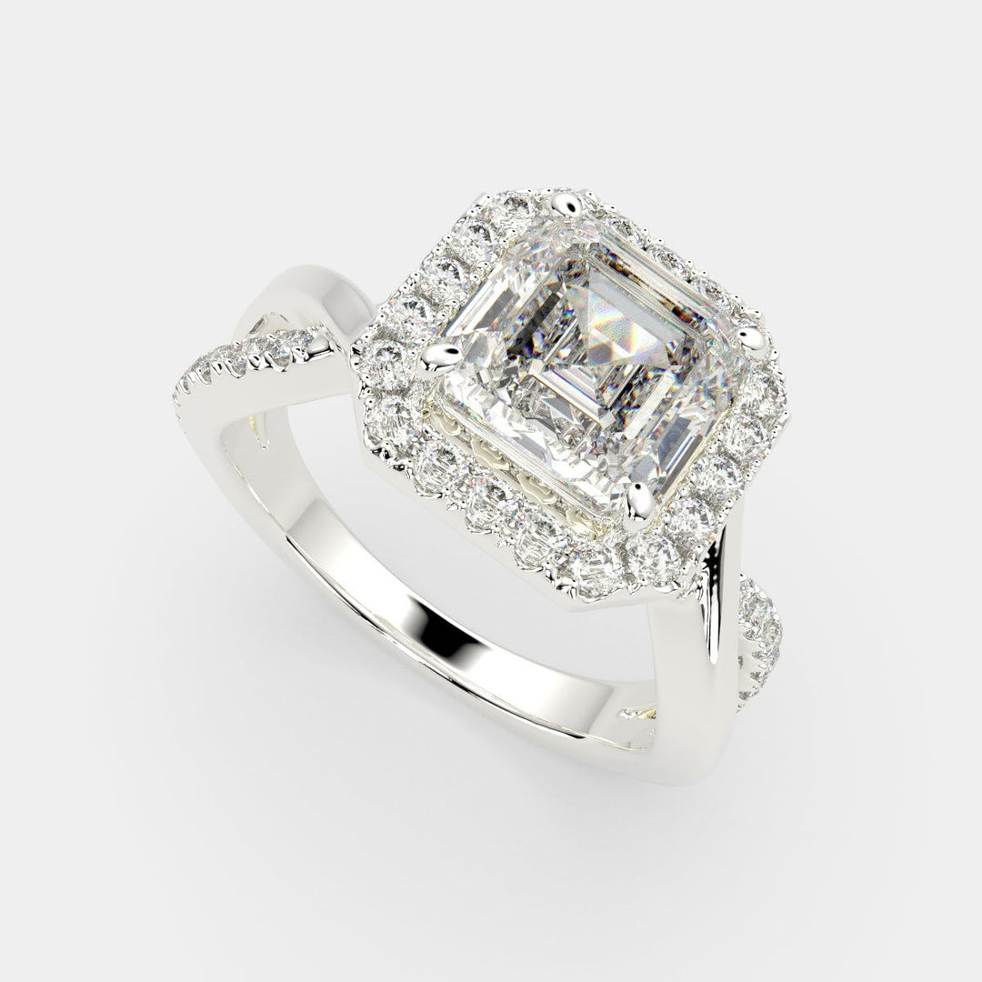 Celestina Emerald Cut Halo Pave Split Shank Engagement Ring Setting - Nivetta