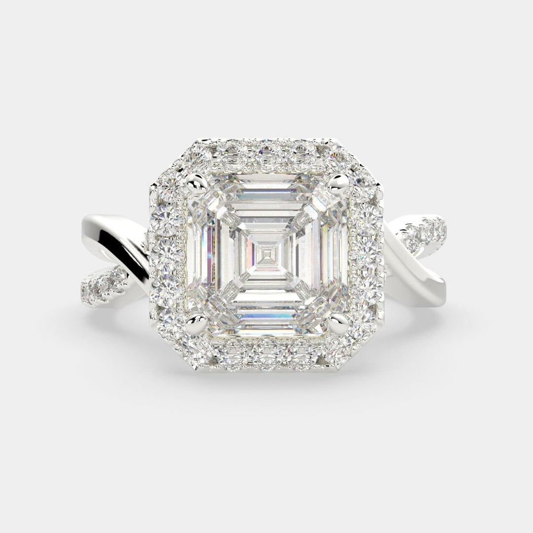 Celestina Emerald Cut Halo Pave Split Shank Engagement Ring Setting - Nivetta