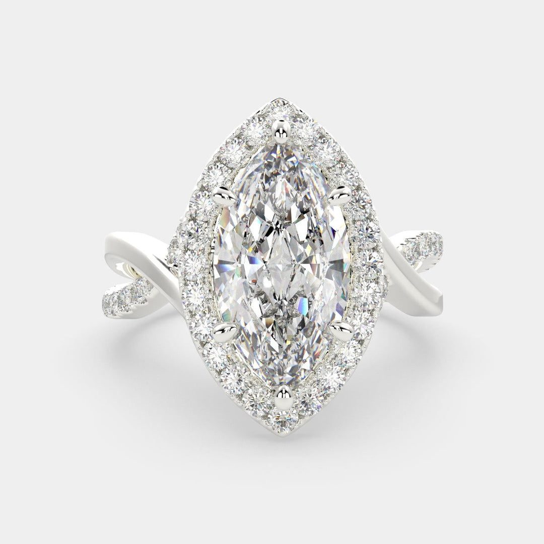 Celestina Marquise Cut Halo Pave Split Shank Engagement Ring Setting - Nivetta