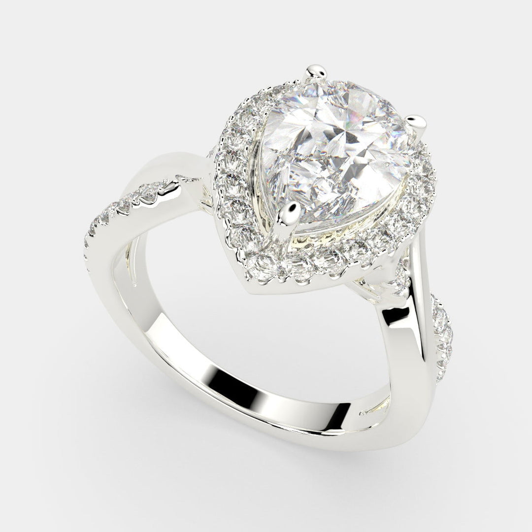Celestina Pear Cut Halo Pave Split Shank Engagement Ring Setting - Nivetta