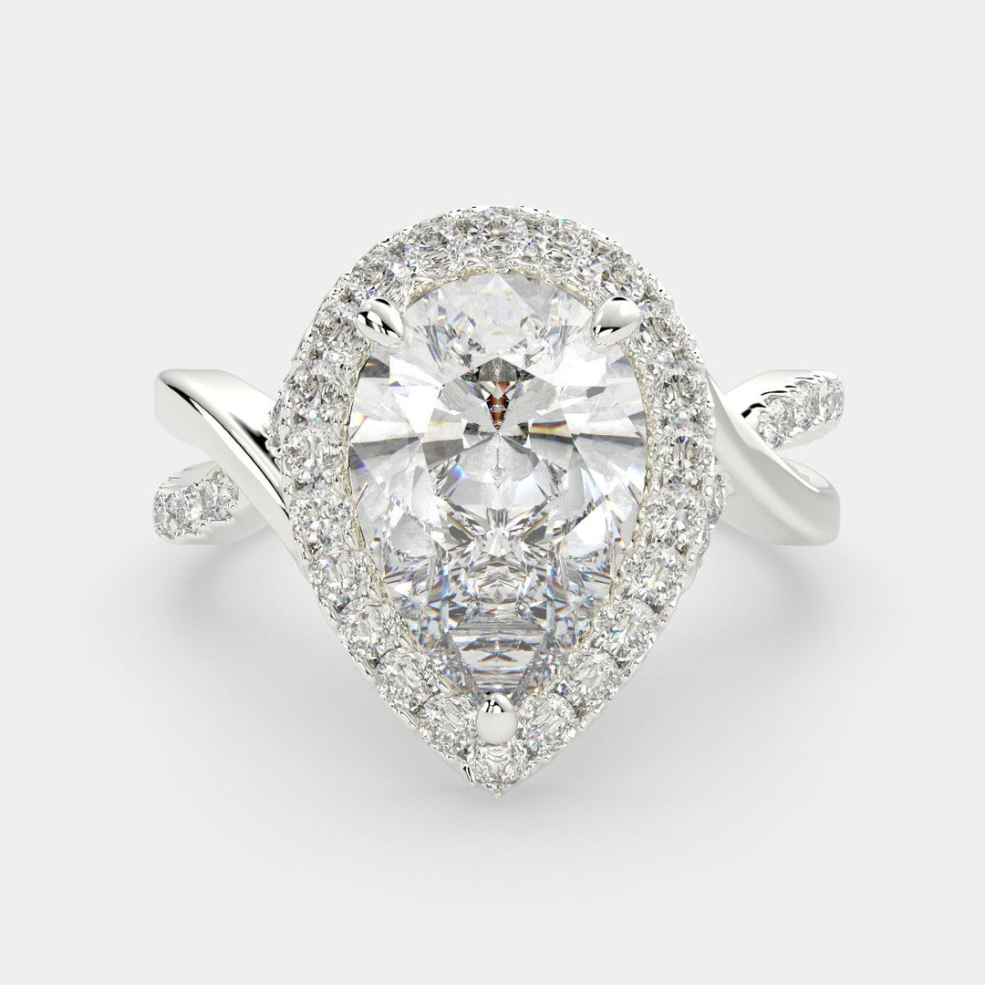 Celestina Pear Cut Halo Pave Split Shank Engagement Ring Setting - Nivetta