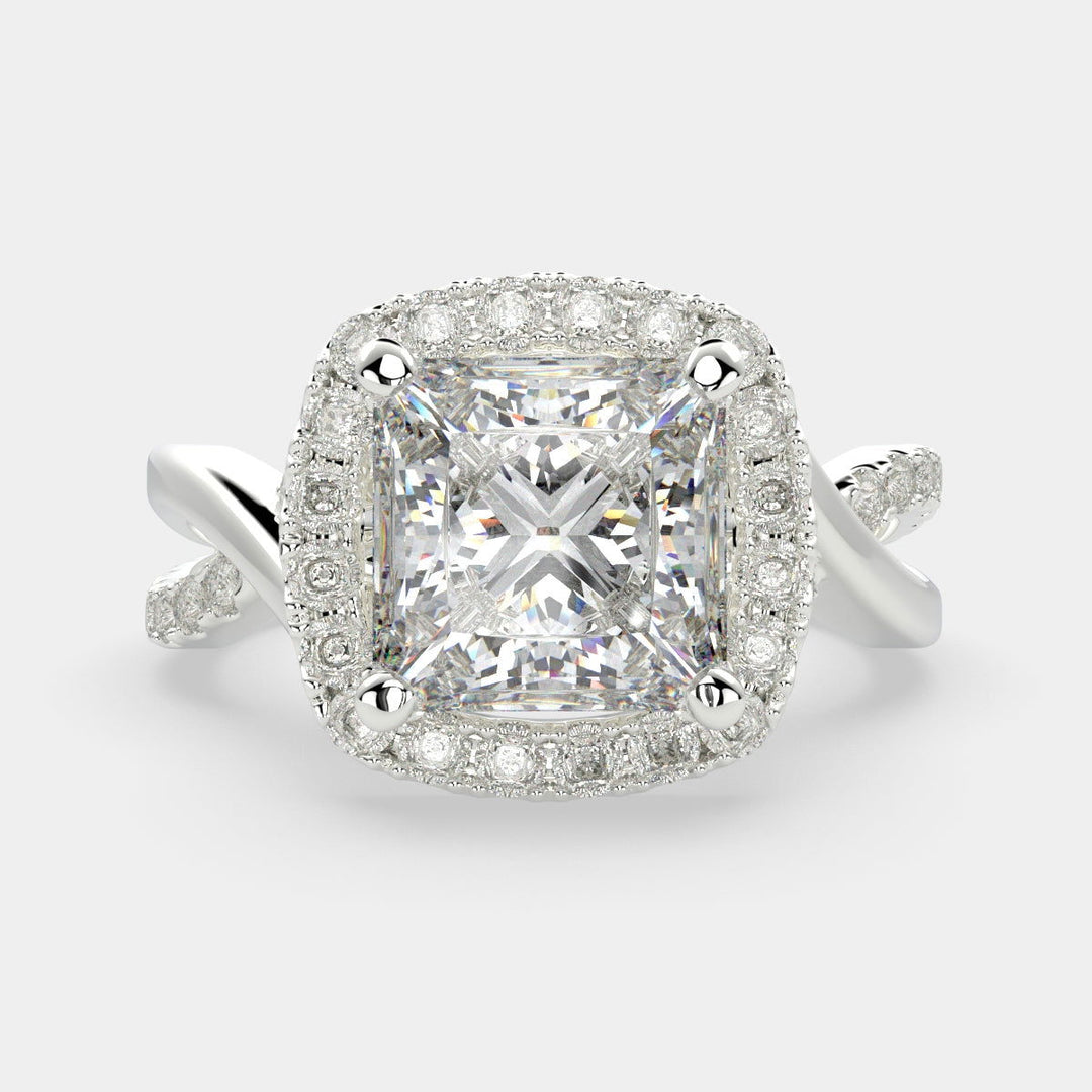 Celestina Princess Cut Halo Pave Split Shank Engagement Ring Setting - Nivetta