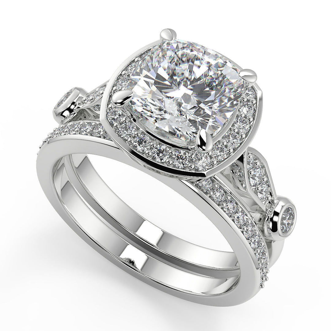 Dayanara Halo Pave Set Cushion Cut Diamond Engagement Ring - Nivetta
