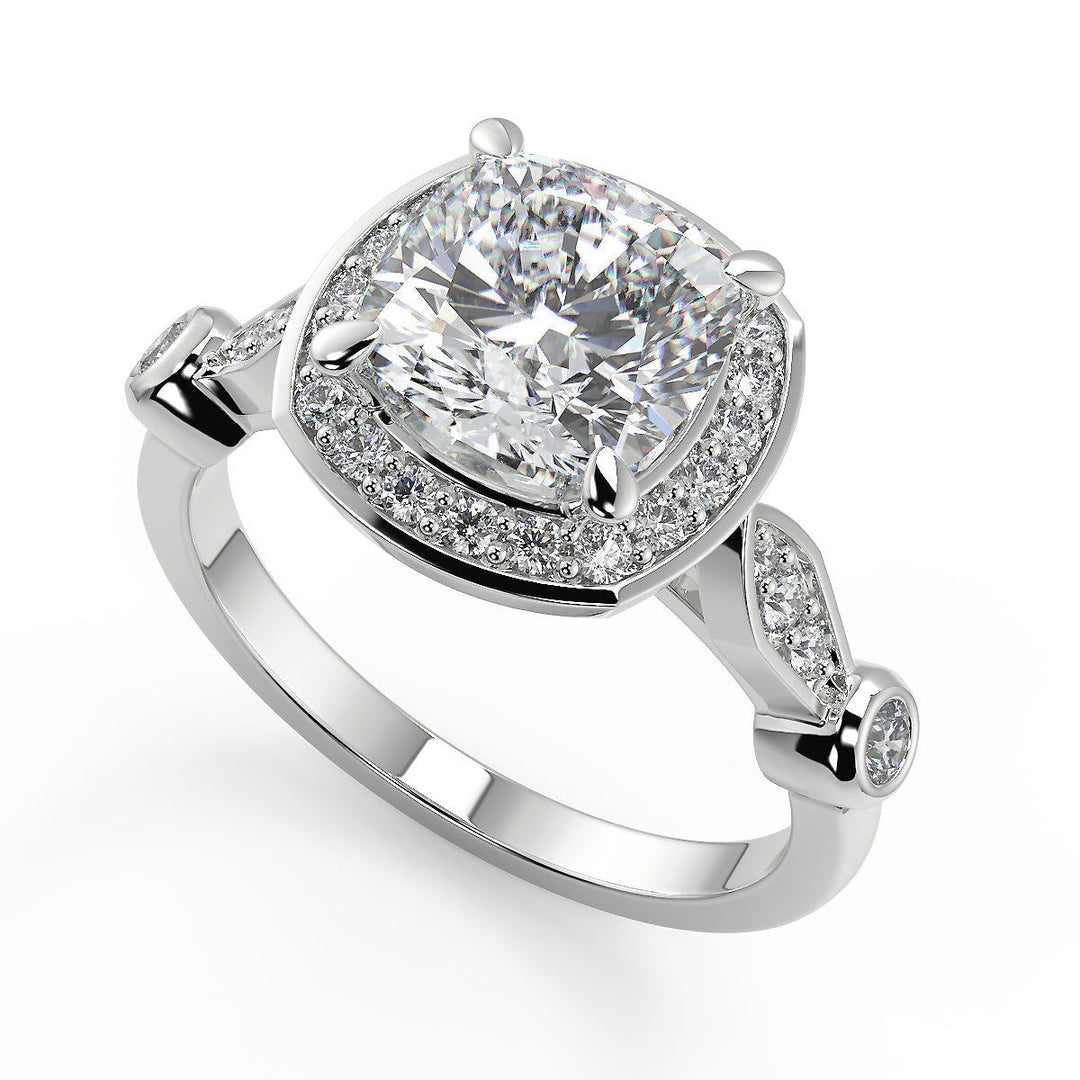 Dayanara Halo Pave Set Cushion Cut Diamond Engagement Ring - Nivetta