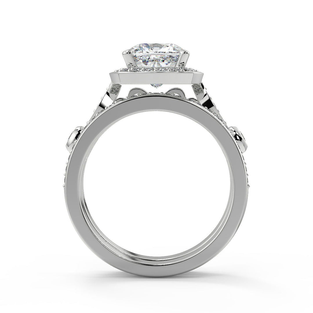 Dayanara Halo Pave Set Cushion Cut Diamond Engagement Ring - Nivetta