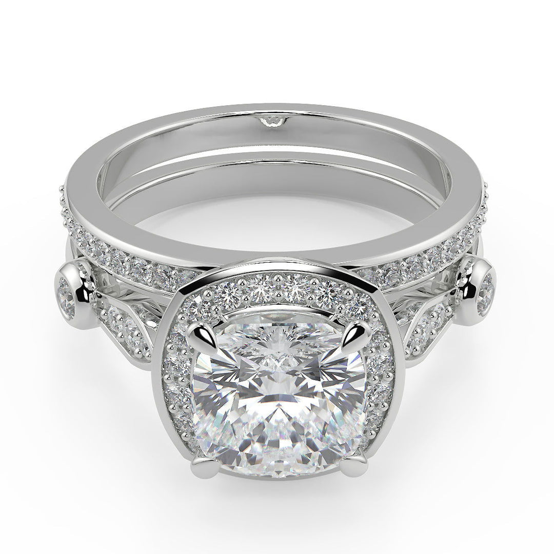 Dayanara Halo Pave Set Cushion Cut Diamond Engagement Ring - Nivetta