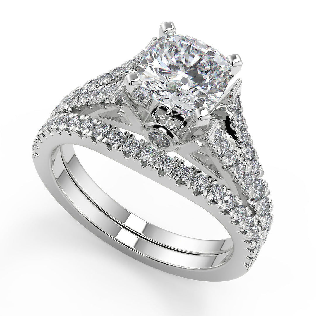 Denisse Cathedral 4 Prong Cushion Cut Diamond Engagement Ring - Nivetta