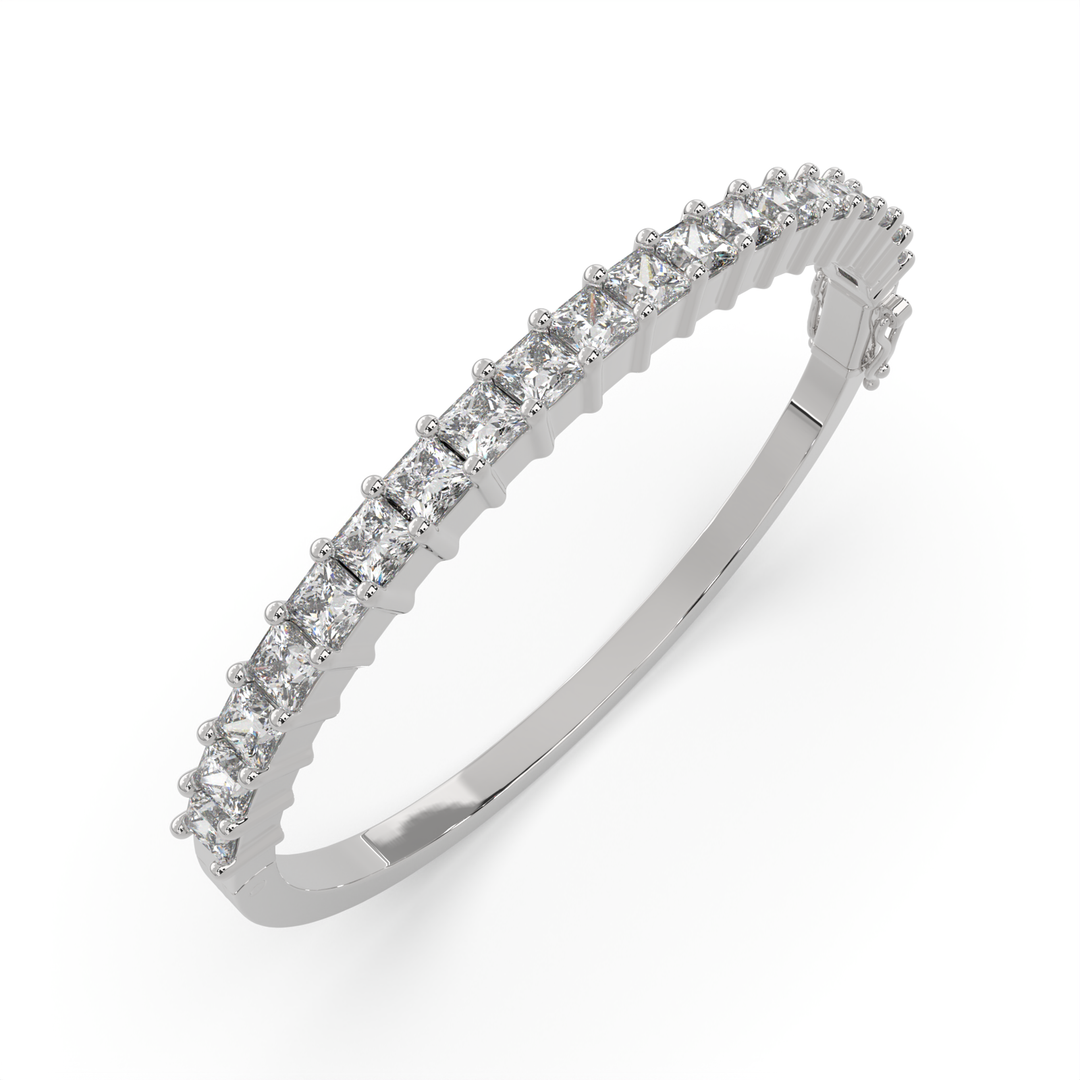 Desdemona Princess Cut Diamond Bangle Bracelet Shared Prong Hinged (6 ctw) - Nivetta
