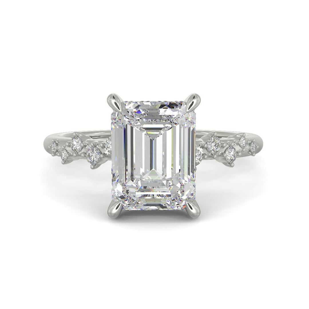 Diana Emerald Cut Pave Hidden Halo 4 Prong Claw Set Engagement Ring Setting - Nivetta