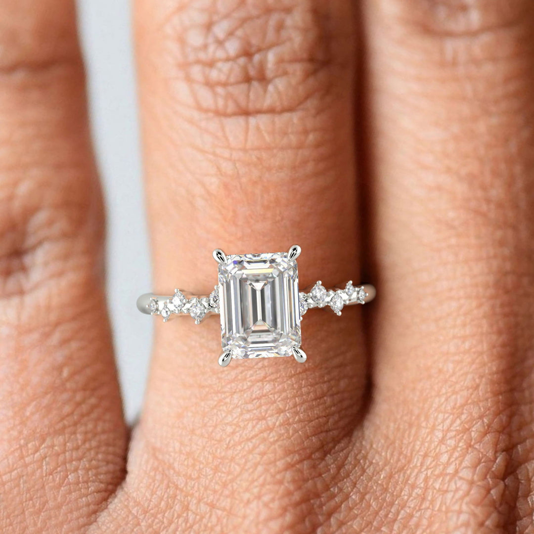 Diana Emerald Cut Pave Hidden Halo 4 Prong Claw Set Engagement Ring Setting - Nivetta
