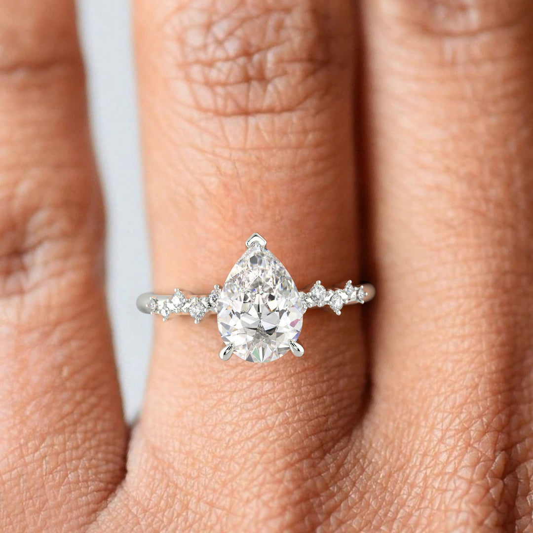 Diana Pear Cut Pave Hidden Halo 4 Prong Claw Set Engagement Ring Setting - Nivetta