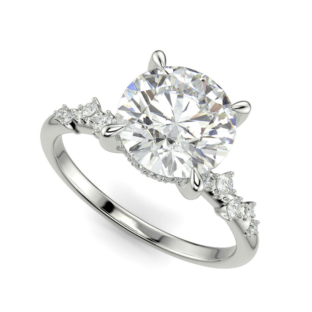 Diana Round Cut Pave Hidden Halo 4 Prong Claw Set Engagement Ring Setting - Nivetta