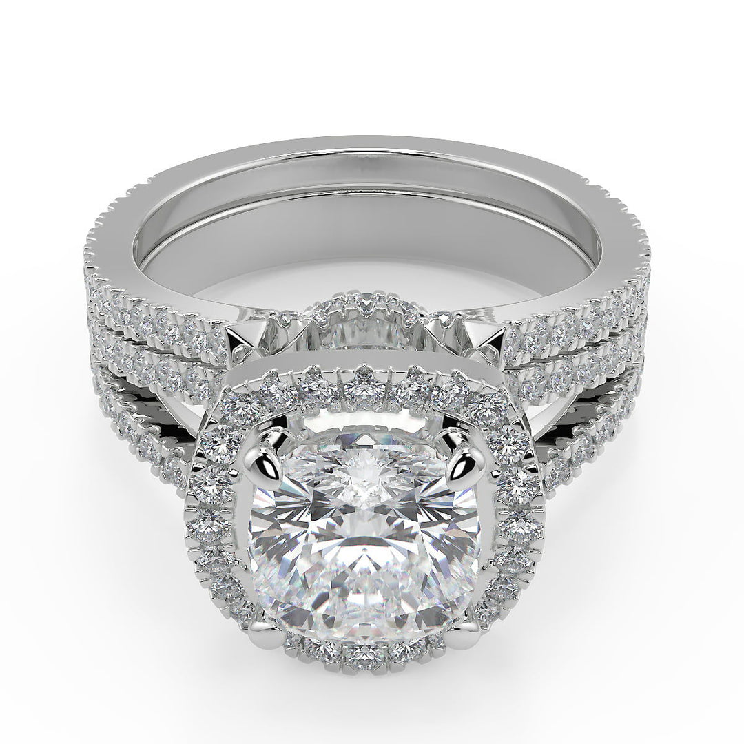 Edith Halo Pave Split Shank Cushion Cut Diamond Engagement Ring - Nivetta