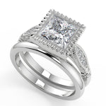 Load image into Gallery viewer, Elle Bezel Set Milgrain Pave Princess Cut Diamond Engagement Ring - Nivetta
