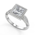 Load image into Gallery viewer, Elle Bezel Set Milgrain Pave Princess Cut Diamond Engagement Ring - Nivetta