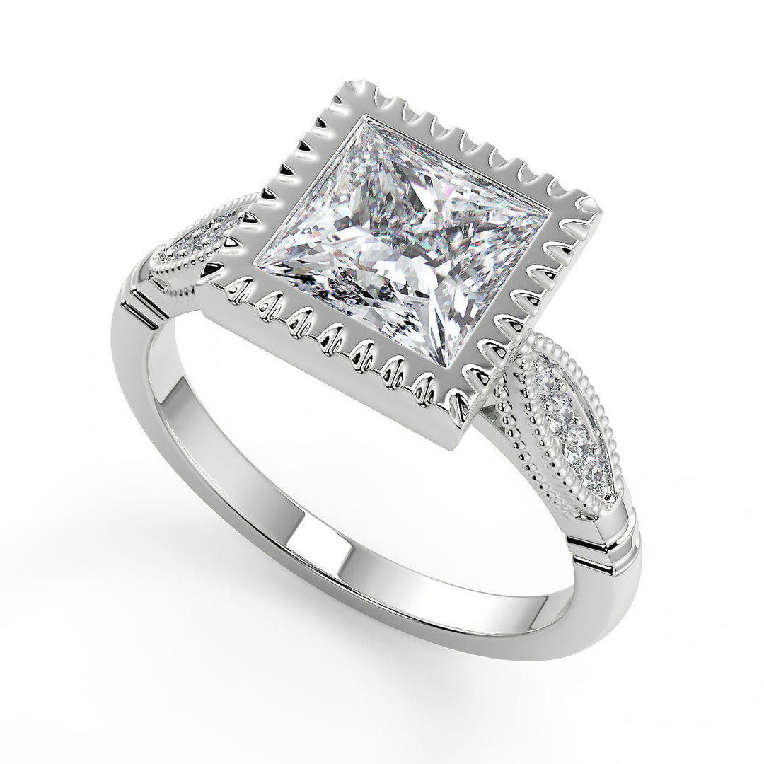 Elle Bezel Set Milgrain Pave Princess Cut Diamond Engagement Ring - Nivetta