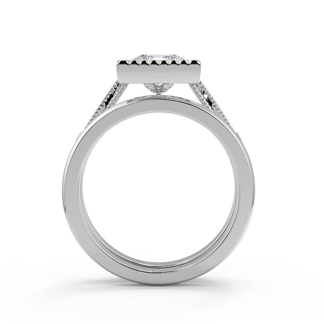 Elle Bezel Set Milgrain Pave Princess Cut Diamond Engagement Ring - Nivetta