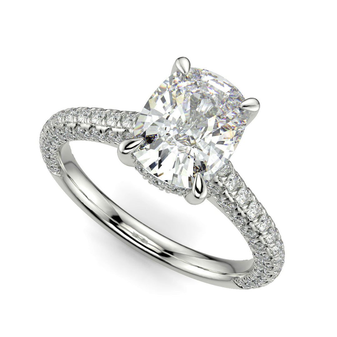 Emilia Cushion Cut Hidden Halo 4 Prong Claw Set Engagement Ring - Nivetta