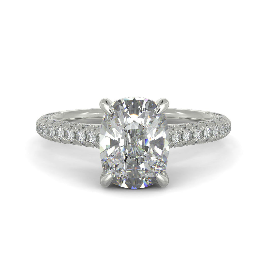 Emilia Cushion Cut Hidden Halo 4 Prong Claw Set Engagement Ring - Nivetta