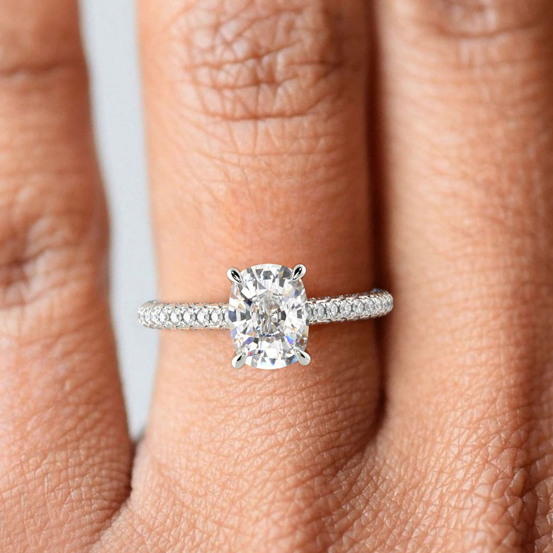 Emilia Cushion Cut Hidden Halo 4 Prong Claw Set Engagement Ring - Nivetta