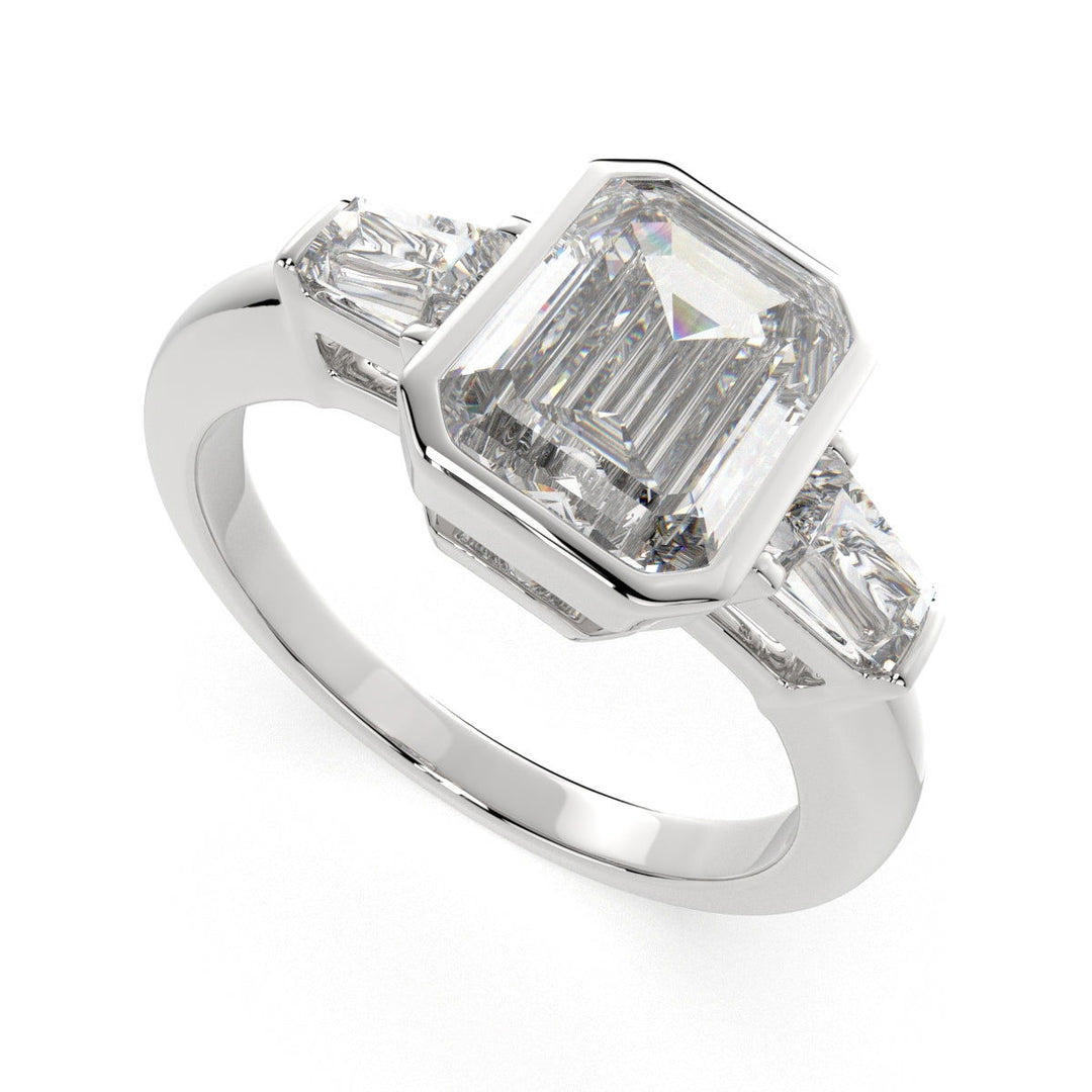 Emilia Emerald Cut Trilogy 3 Stone Engagement Ring Setting - Nivetta