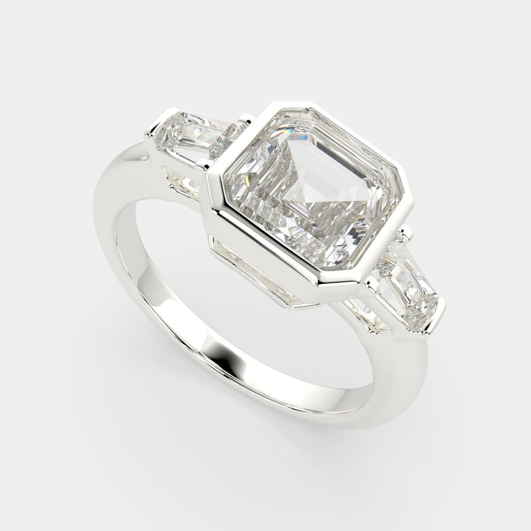 Emilia Emerald Cut Trilogy 3 Stone Engagement Ring Setting - Nivetta