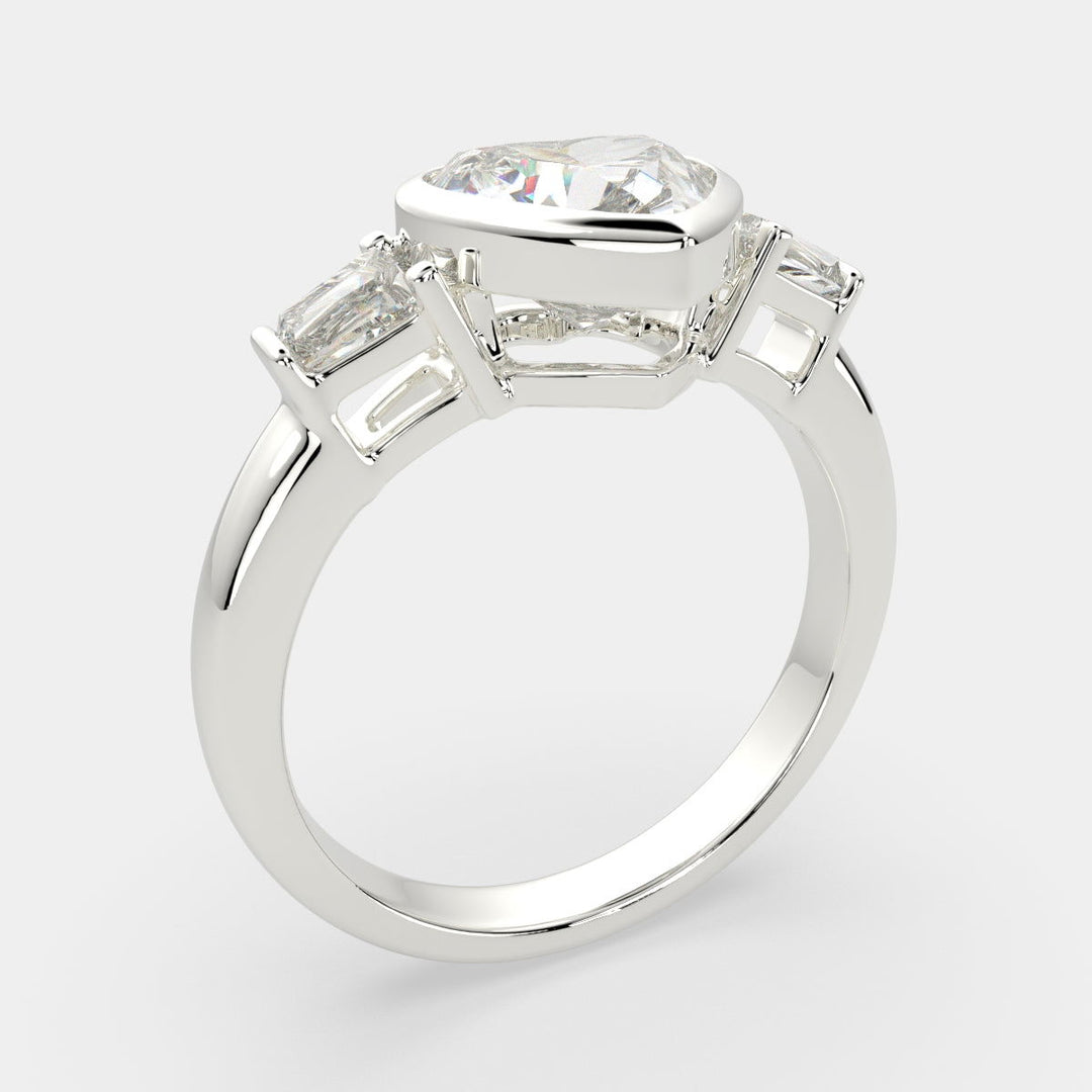 Emilia Heart Cut Trilogy 3 Stone Engagement Ring Setting - Nivetta