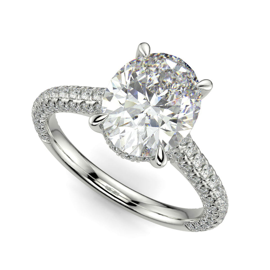 Emilia Oval Cut Pave Hidden Halo 4 Prong Claw Engagement Ring - Nivetta
