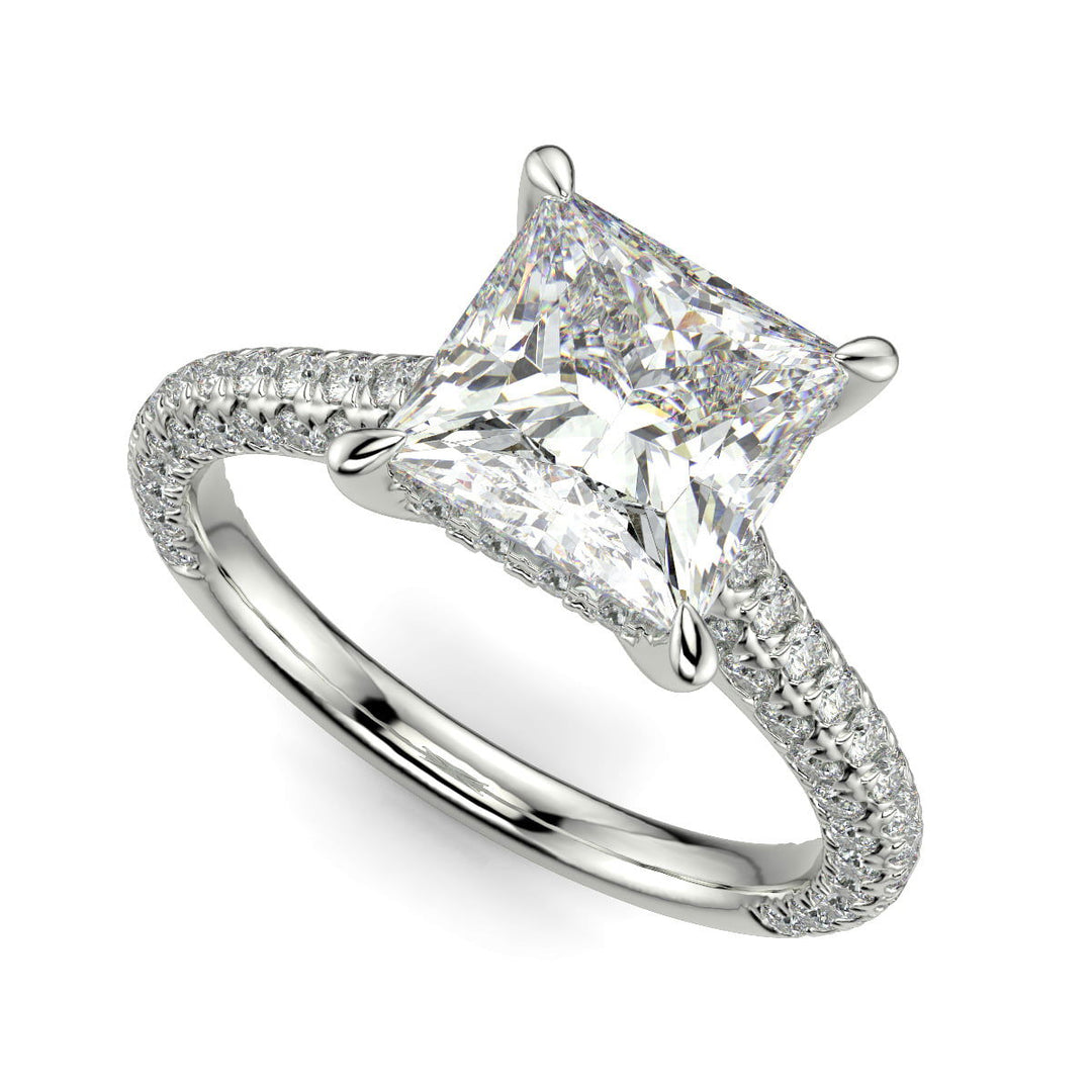 Emilia Princess Cut Pave Halo 4 Prong Claw Set Engagement Ring - Nivetta