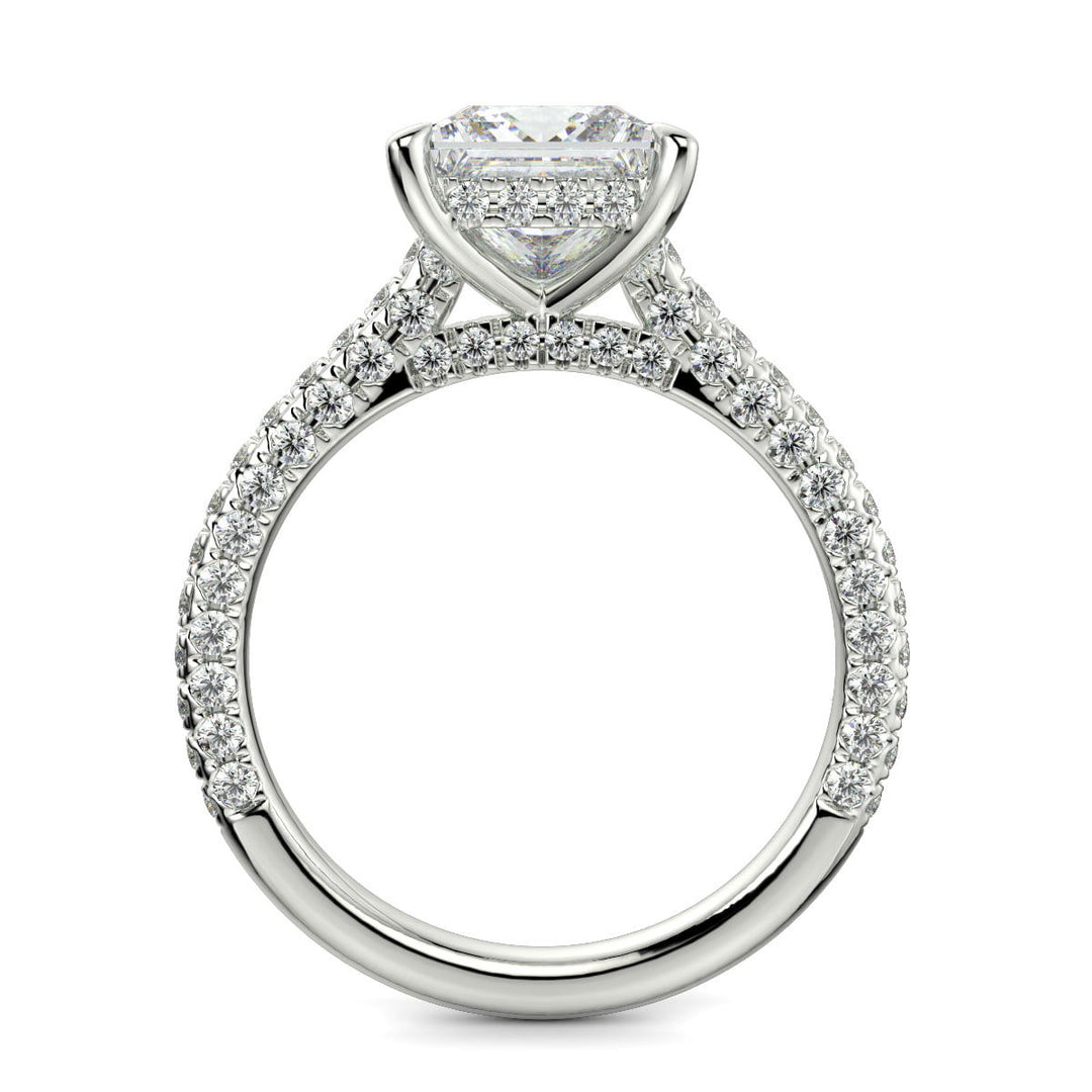 Emilia Princess Cut Pave Halo 4 Prong Claw Set Engagement Ring - Nivetta