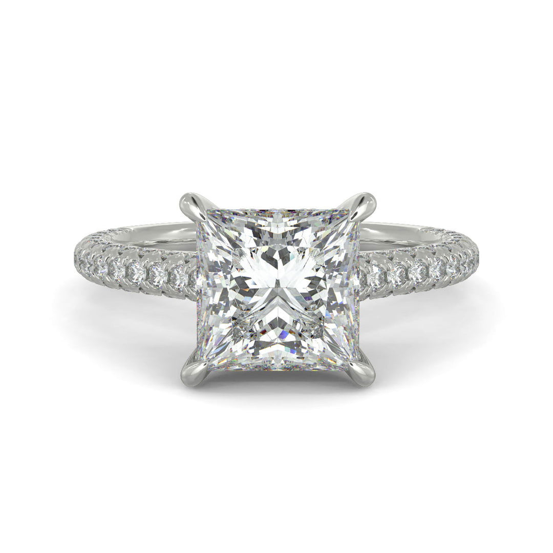 Emilia Princess Cut Pave Halo 4 Prong Claw Set Engagement Ring - Nivetta