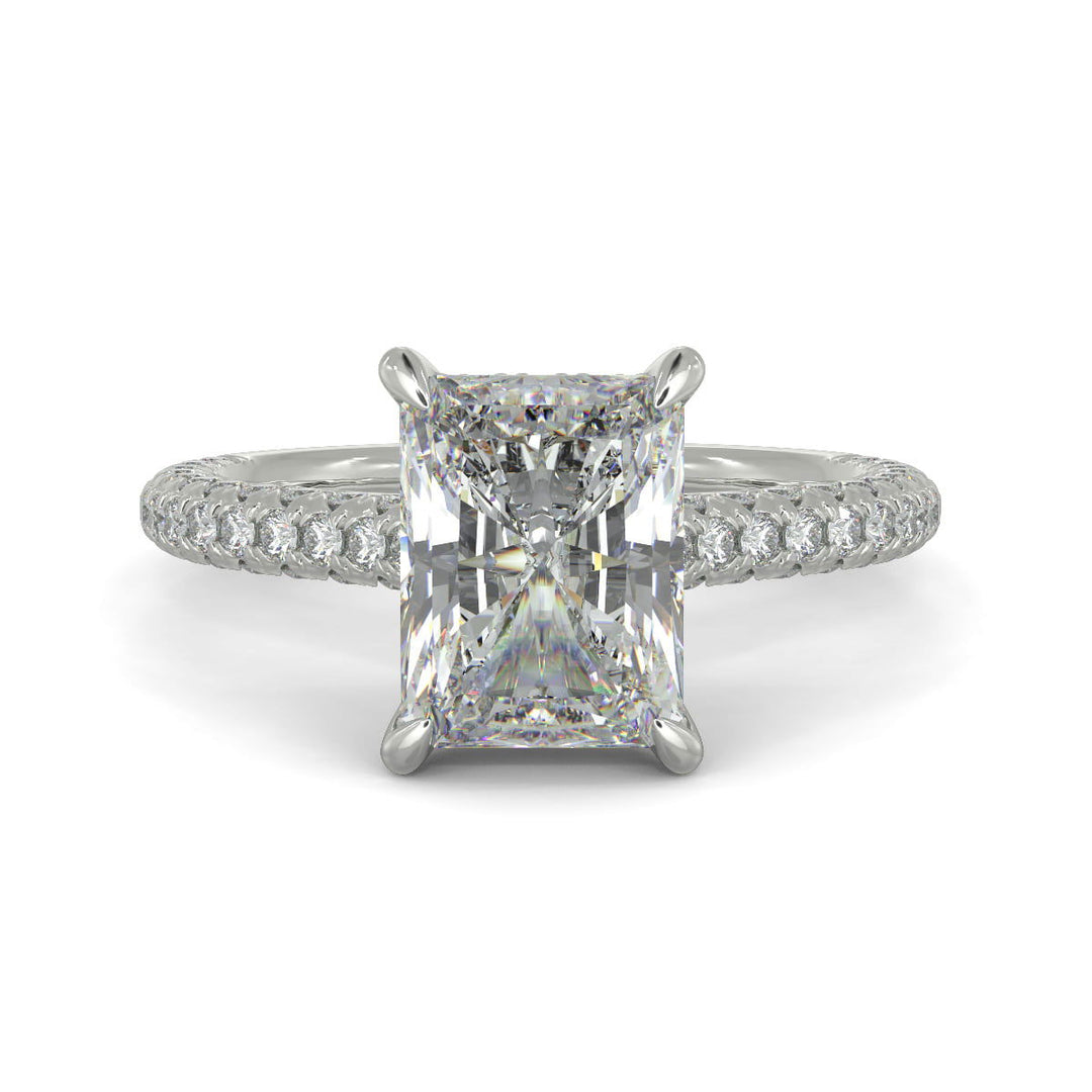 Emilia Radiant Cut Pave Halo 4 Prong Claw Set Engagement Ring - Nivetta