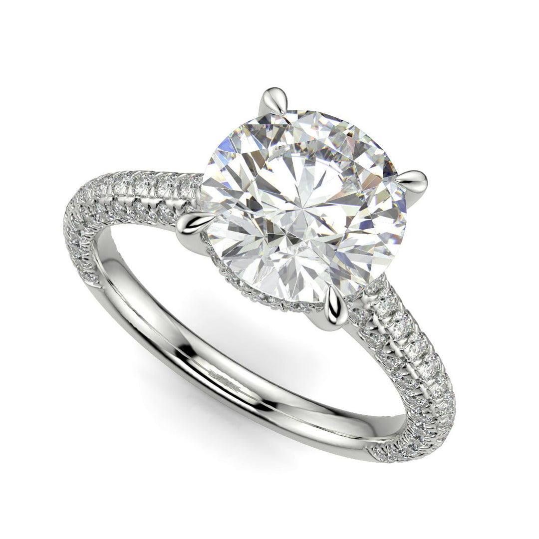 Emilia Round Cut Hidden Halo 4 Prong Claw Set Engagement Ring - Nivetta