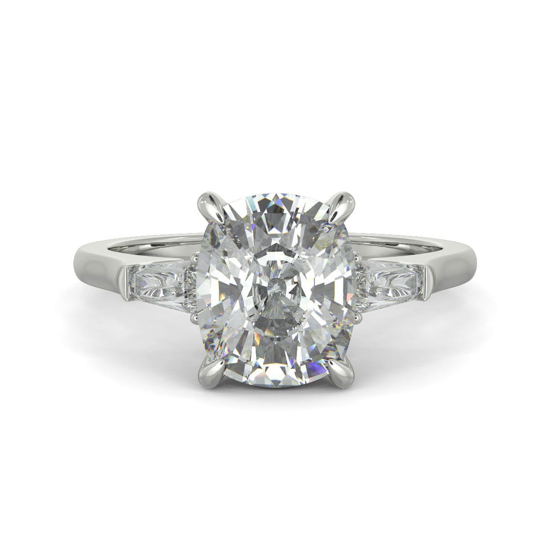 Emma Cushion Cut Trilogy 3 Stone 4 Prong Claw Set Engagement Ring Setting - Nivetta