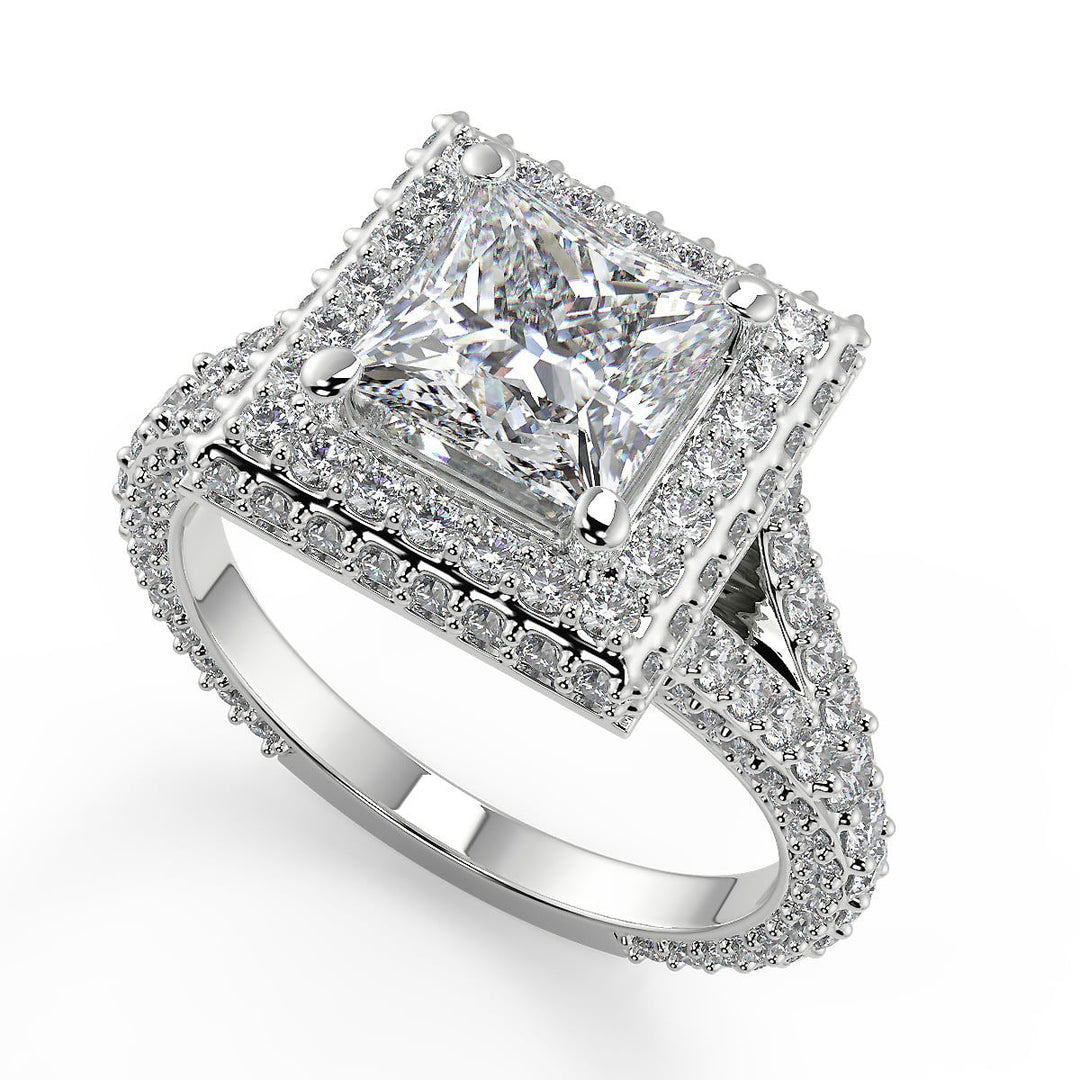 Eva 3 Row Pave Princess Cut Diamond Engagement Ring - Nivetta
