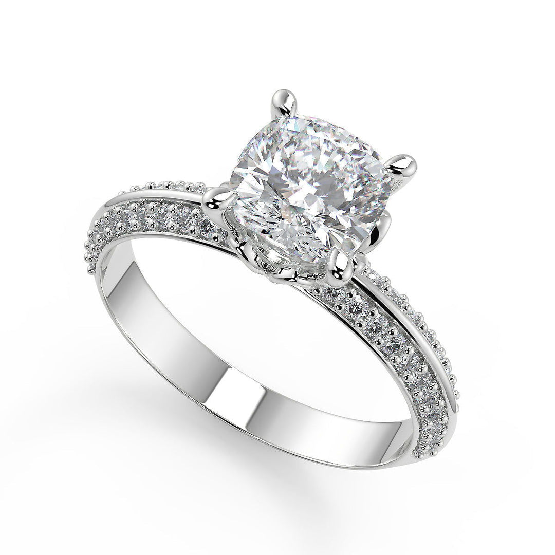 Faith Knife Edge Pave Double Sided Cushion Cut Engagement Ring - Nivetta